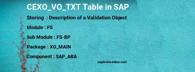 SAP CEXO_VO_TXT table