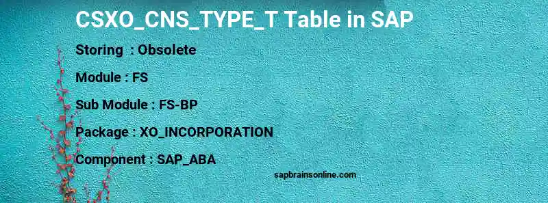 SAP CSXO_CNS_TYPE_T table