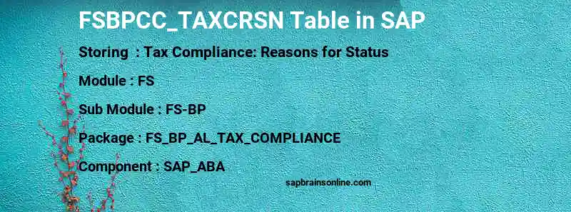 SAP FSBPCC_TAXCRSN table