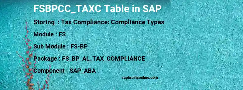SAP FSBPCC_TAXC table