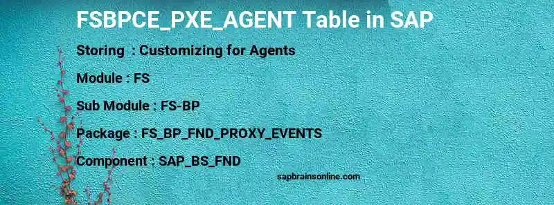 SAP FSBPCE_PXE_AGENT table