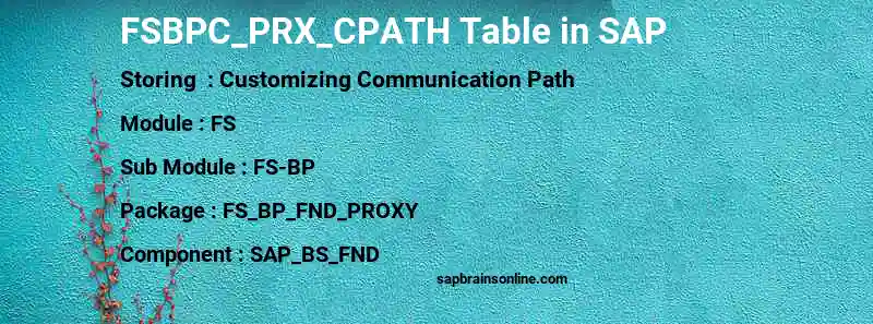 SAP FSBPC_PRX_CPATH table