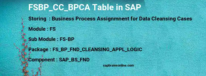 SAP FSBP_CC_BPCA table