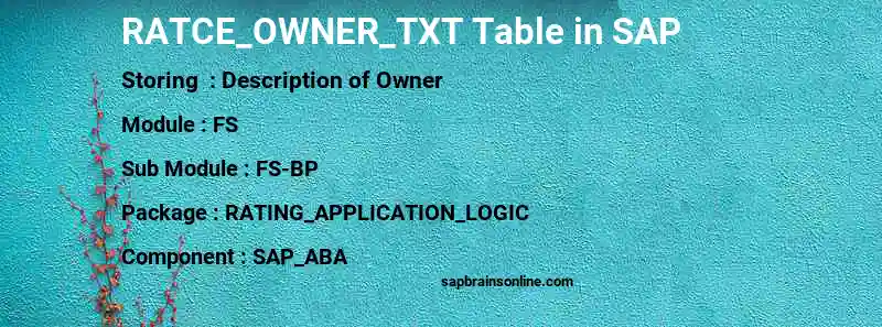 SAP RATCE_OWNER_TXT table