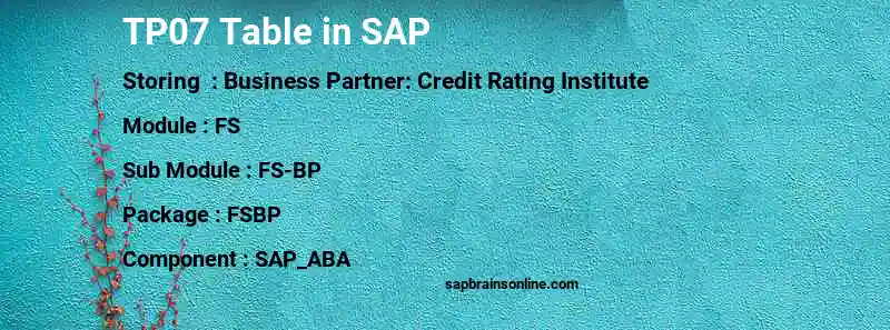 SAP TP07 table