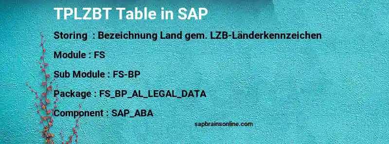 SAP TPLZBT table