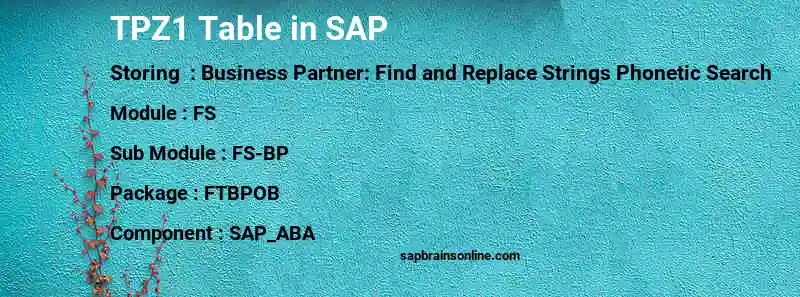 SAP TPZ1 table