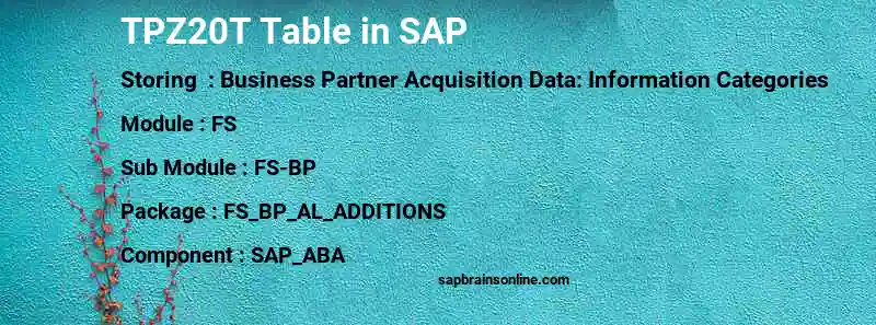 SAP TPZ20T table
