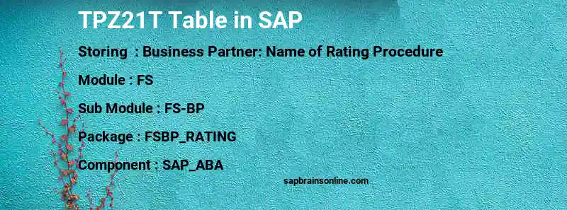 SAP TPZ21T table