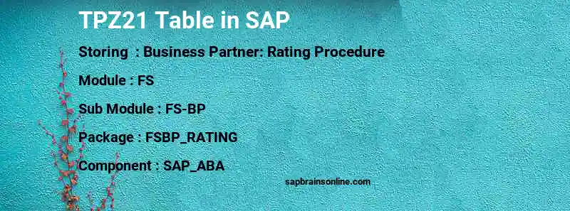 SAP TPZ21 table