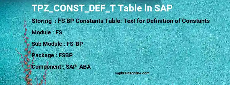 SAP TPZ_CONST_DEF_T table
