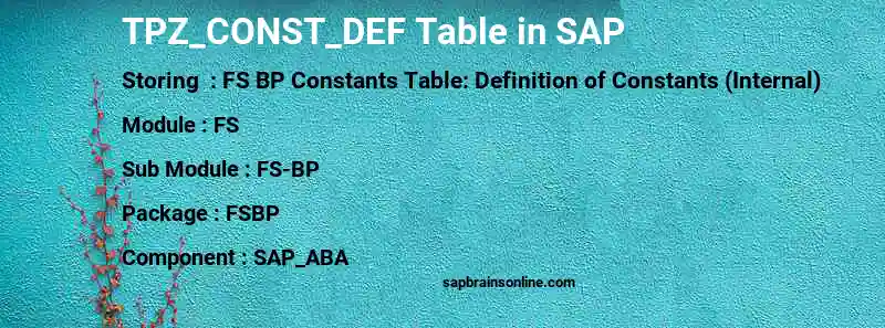 SAP TPZ_CONST_DEF table