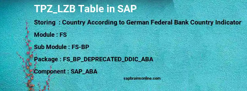 SAP TPZ_LZB table