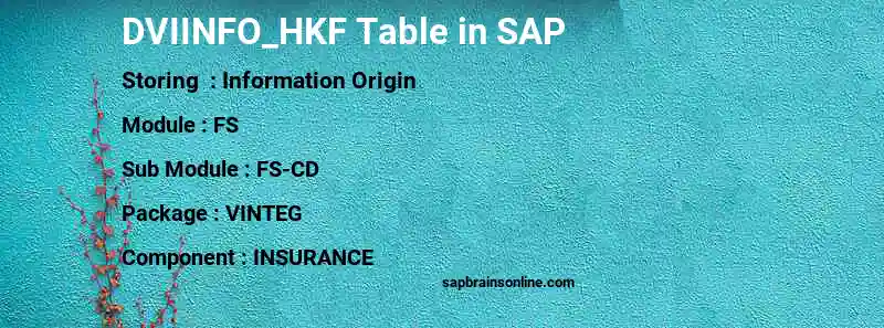 SAP DVIINFO_HKF table