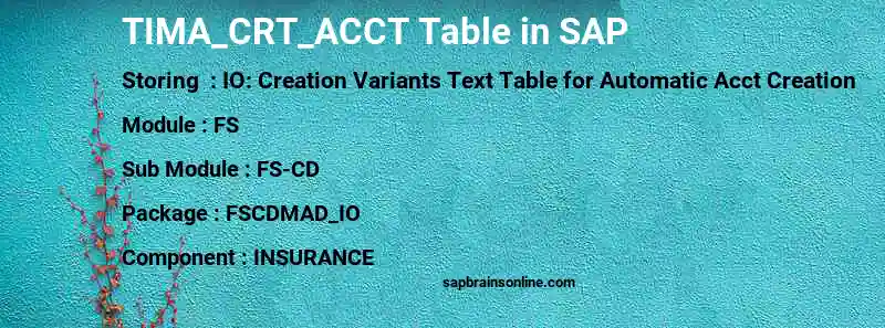 SAP TIMA_CRT_ACCT table