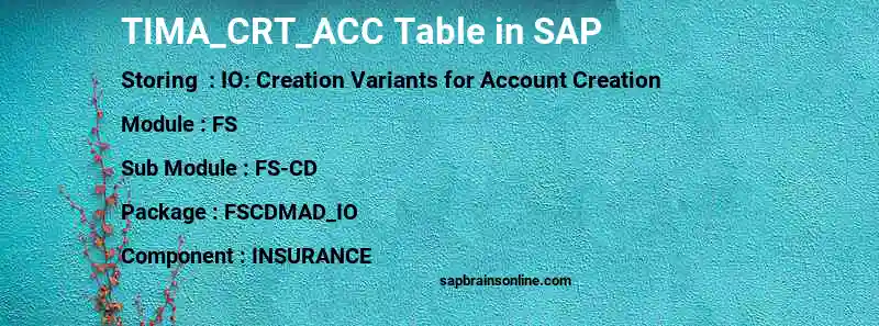 SAP TIMA_CRT_ACC table