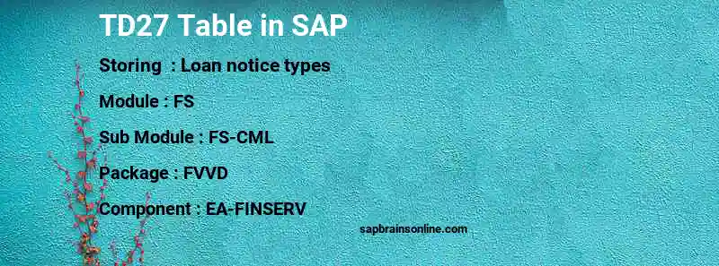 SAP TD27 table