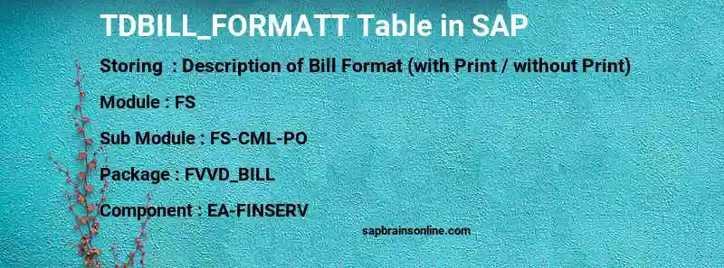 SAP TDBILL_FORMATT table