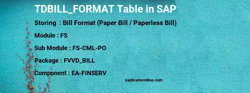 SAP TDBILL_FORMAT table