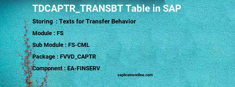 SAP TDCAPTR_TRANSBT table