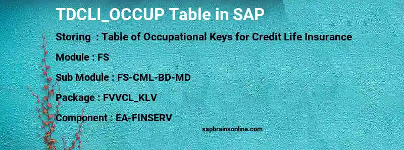 SAP TDCLI_OCCUP table