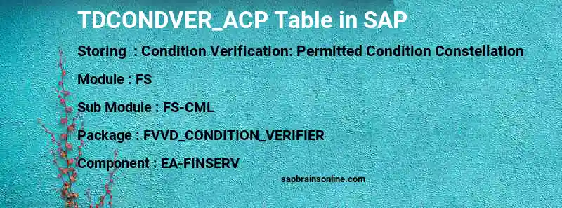 SAP TDCONDVER_ACP table