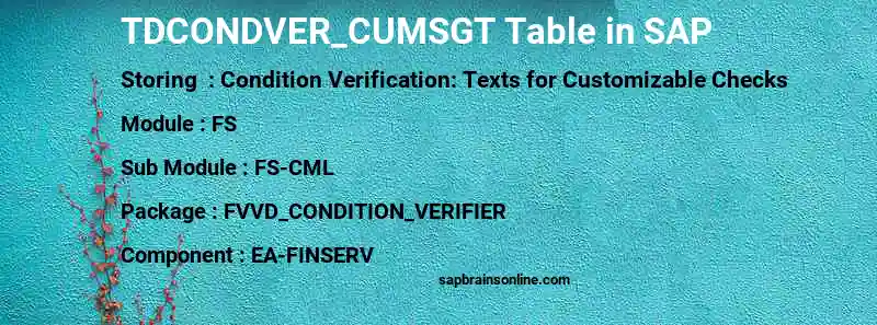 SAP TDCONDVER_CUMSGT table