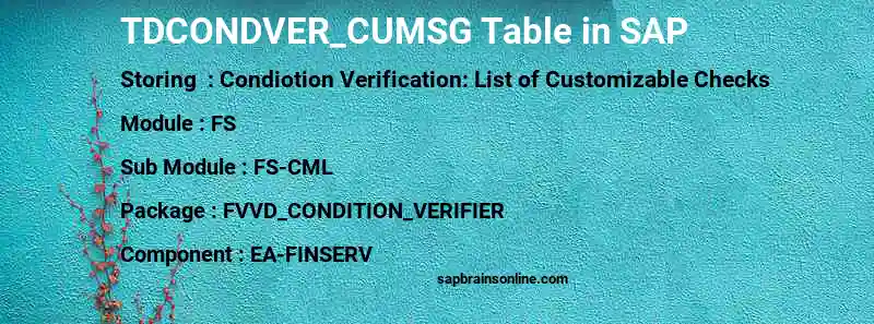 SAP TDCONDVER_CUMSG table