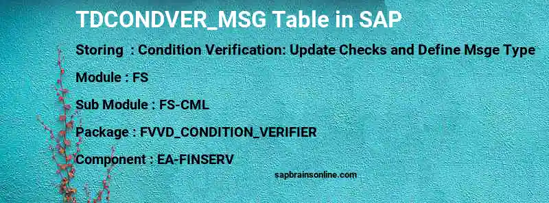 SAP TDCONDVER_MSG table