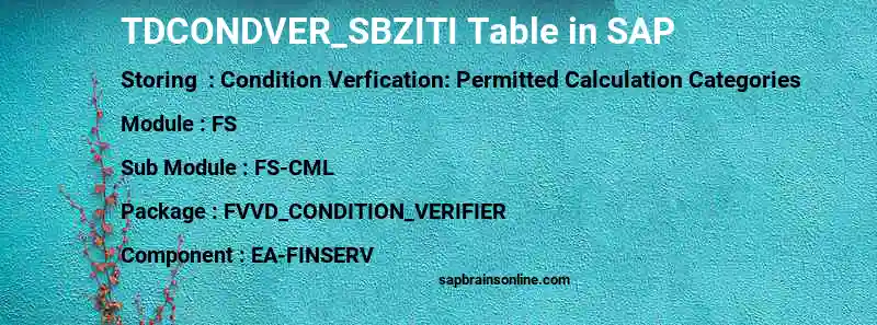 SAP TDCONDVER_SBZITI table