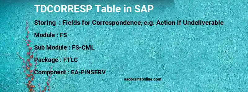 SAP TDCORRESP table