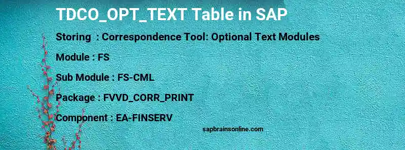 SAP TDCO_OPT_TEXT table
