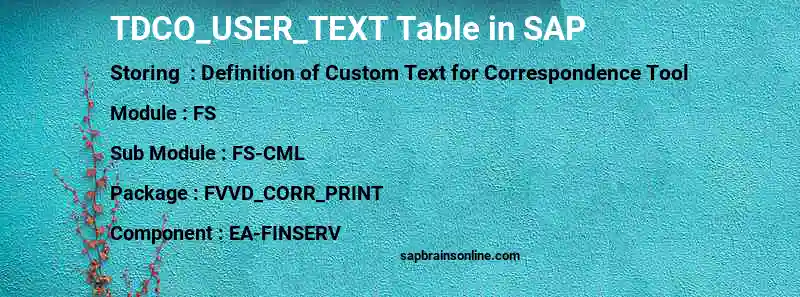SAP TDCO_USER_TEXT table