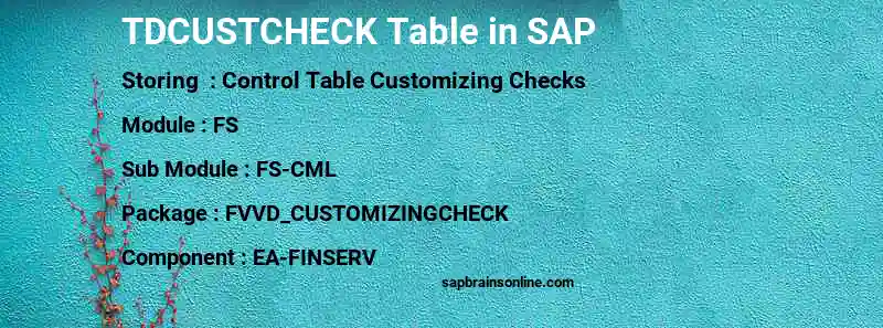 SAP TDCUSTCHECK table