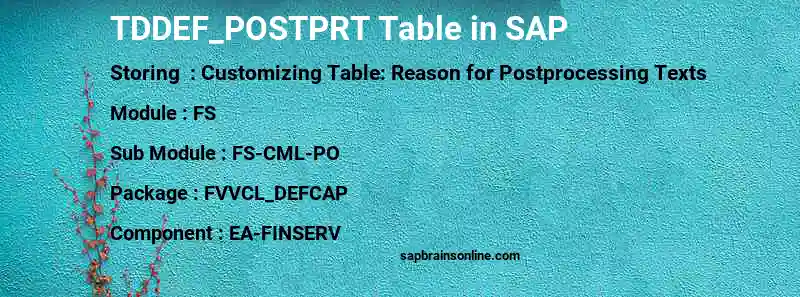 SAP TDDEF_POSTPRT table
