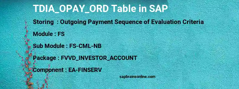 SAP TDIA_OPAY_ORD table