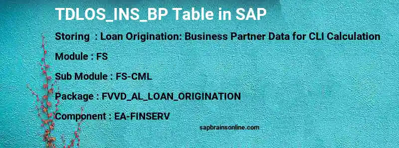 SAP TDLOS_INS_BP table