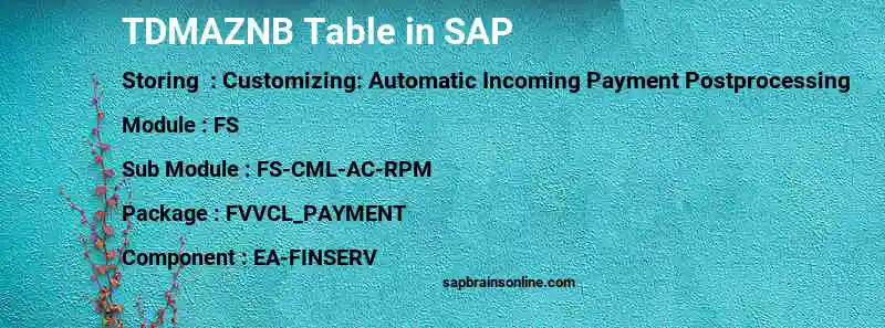 SAP TDMAZNB table