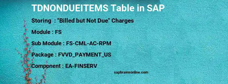 SAP TDNONDUEITEMS table
