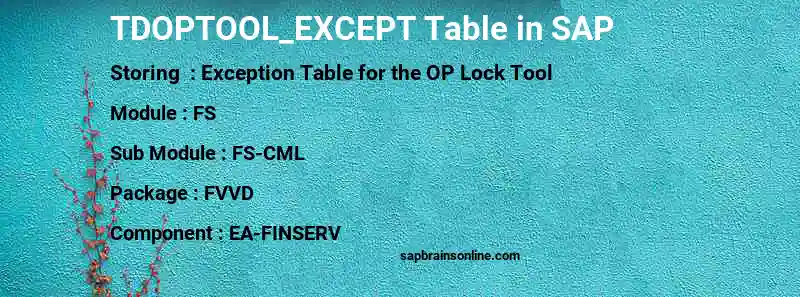 SAP TDOPTOOL_EXCEPT table
