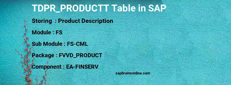 SAP TDPR_PRODUCTT table
