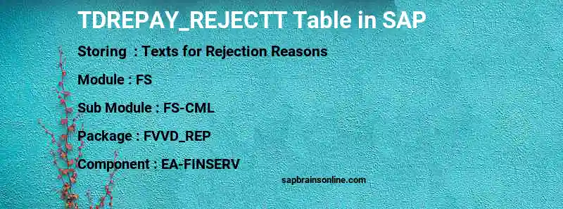 SAP TDREPAY_REJECTT table