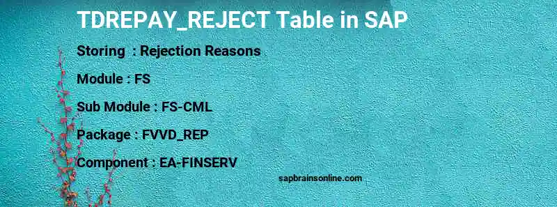 SAP TDREPAY_REJECT table