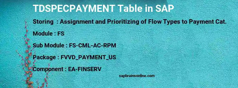 SAP TDSPECPAYMENT table