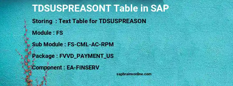 SAP TDSUSPREASONT table