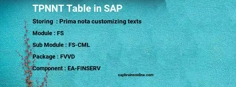 SAP TPNNT table