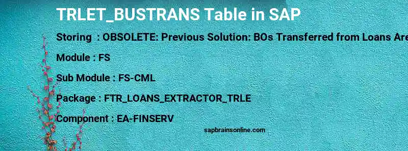 SAP TRLET_BUSTRANS table