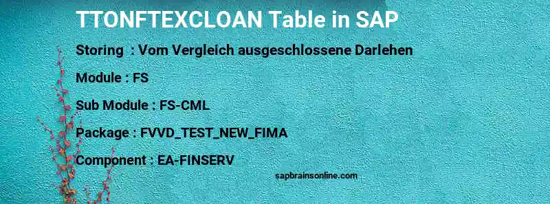 SAP TTONFTEXCLOAN table