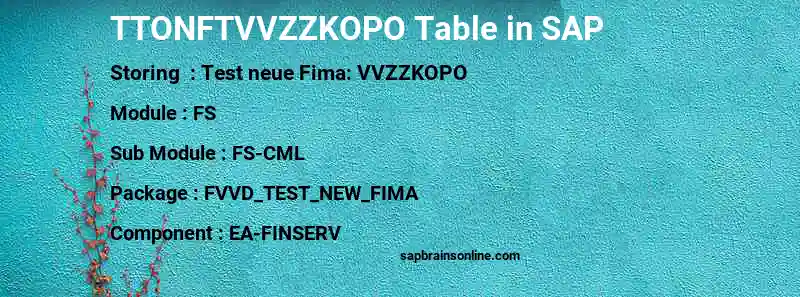 SAP TTONFTVVZZKOPO table