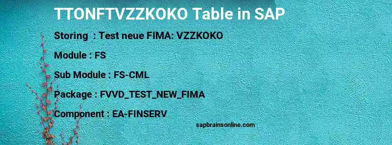 SAP TTONFTVZZKOKO table